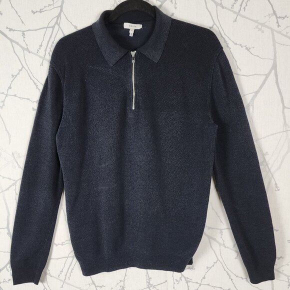 Reiss Navy Cotton Blend Knit Quarter Zip Sweater - Picture 1 of 6